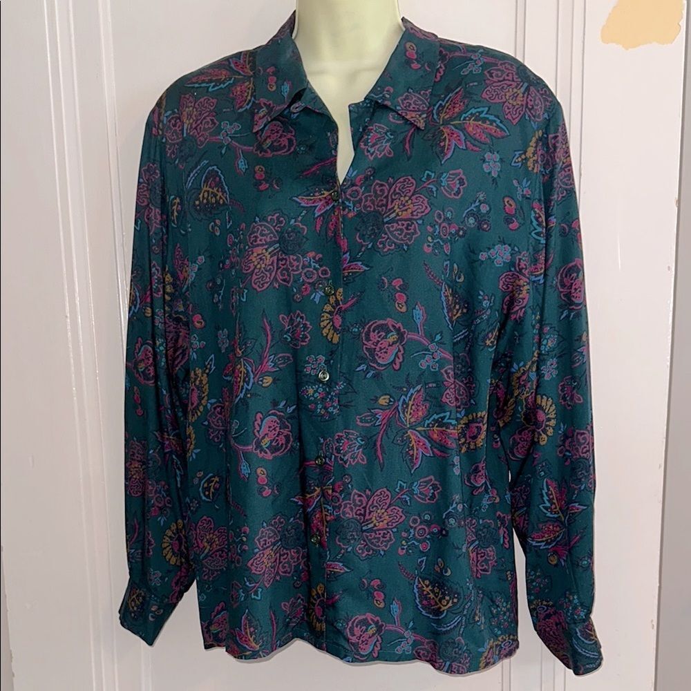 Vtg 80s/90s Sophisticates by Pendleton Green & Pink‎ Paisley Rayon Shirt